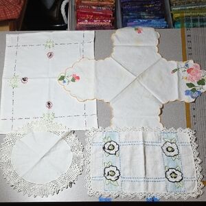 Vintage Embroidered and Lace Doilies Set